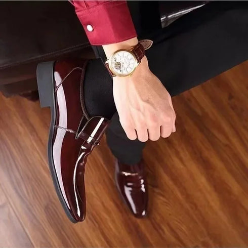 Elegant Breathable Oxford Leather Shoes for Men - Perfect Formal Flats for Office, Weddings, and Daily Wear - Comfortable Slip-On Design with Pointed Toe and Rubber Outsole